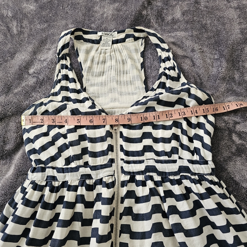 Pinky Striped Nautical Dress Cotton Racer Back Navy Blue/ Light Beige Small - Picture 11 of 11